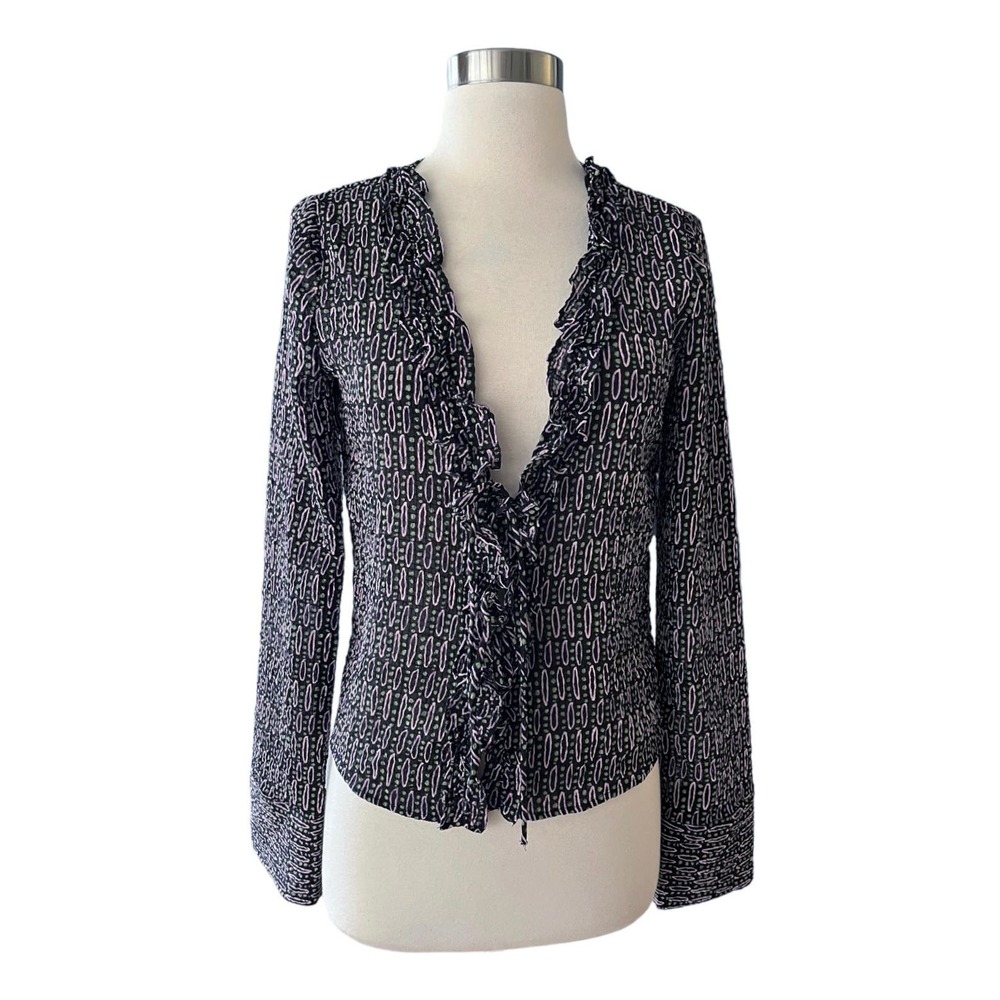 ZARA Blouse Long Sleeves Ruffle Trim Ties at Front Lightweight Jacket Medium NWT